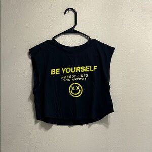 Black Salty Savage Crop Top with Yellow Graphic